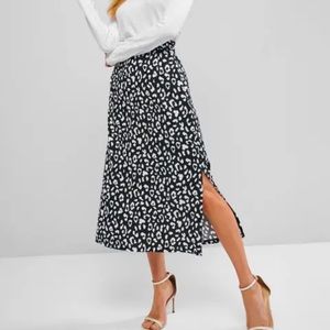 zaful black and white leopard print a line skirt